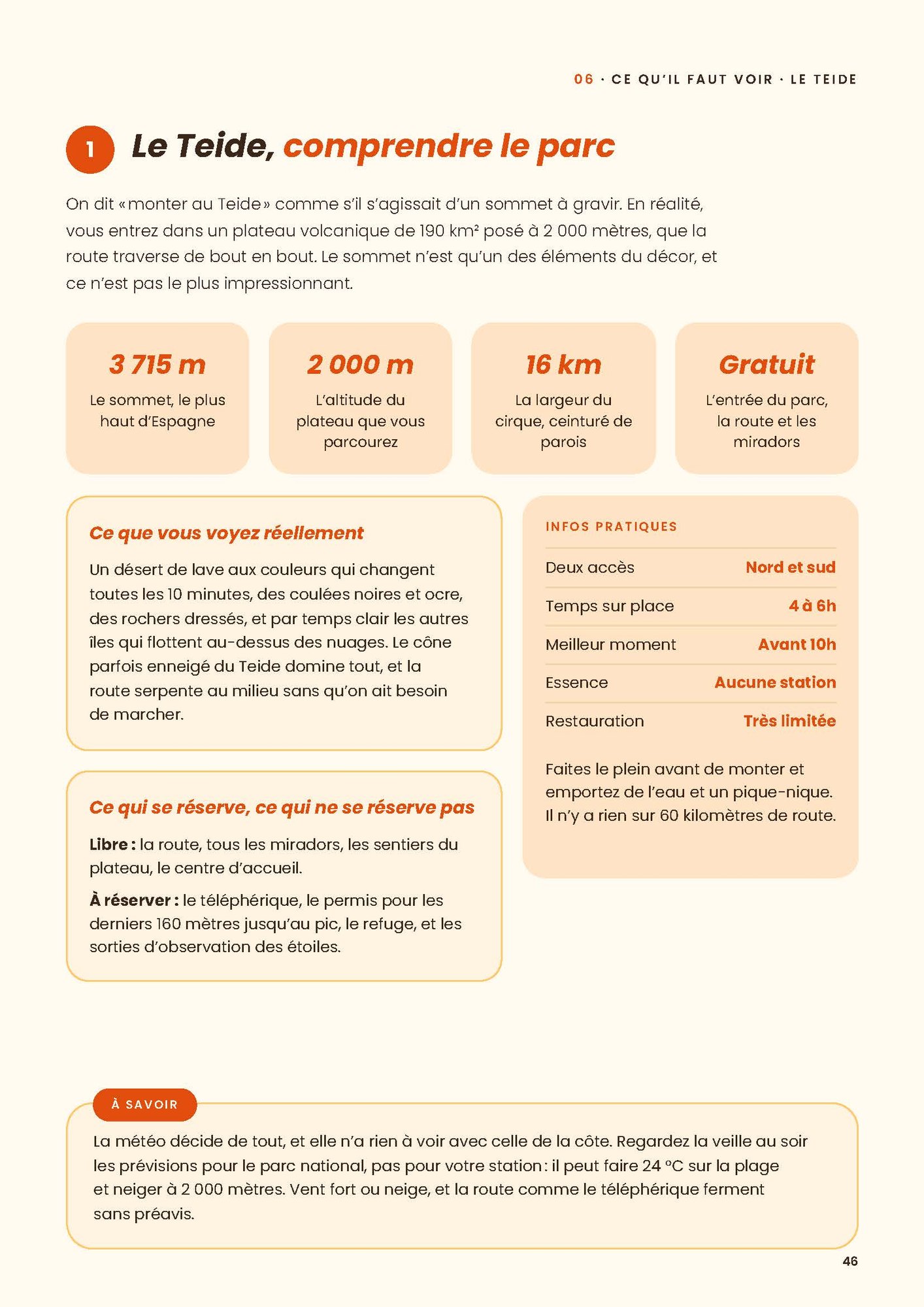 Page du guide : le parc du Teide en pratique